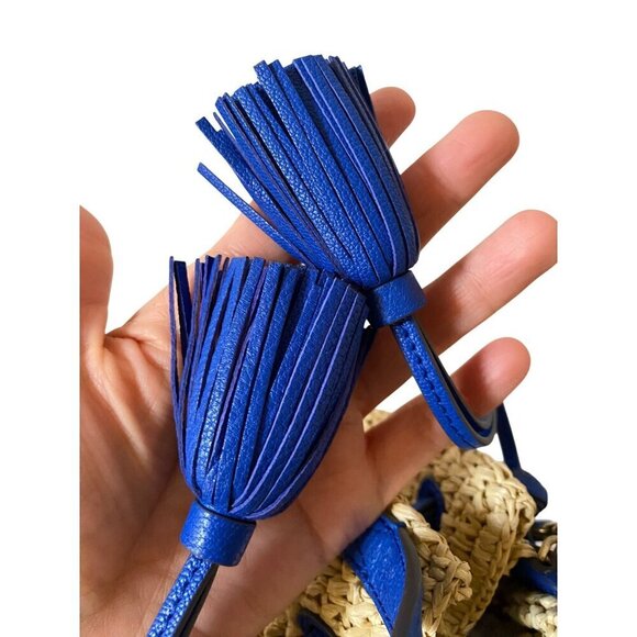 Anya Hindmarch Raffia Drawstring Tote Sz Small in Electric Blue Leather Tassels - Picture 14 of 16